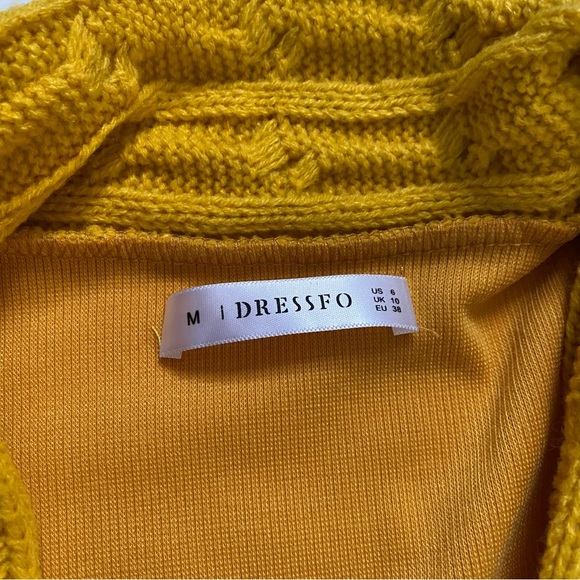 EUC DRESSFO CABLE COLLAR LONG TAPERED Mustard Gold CARDIGAN SWEATER w BUCKLE MED - Picture 4 of 12